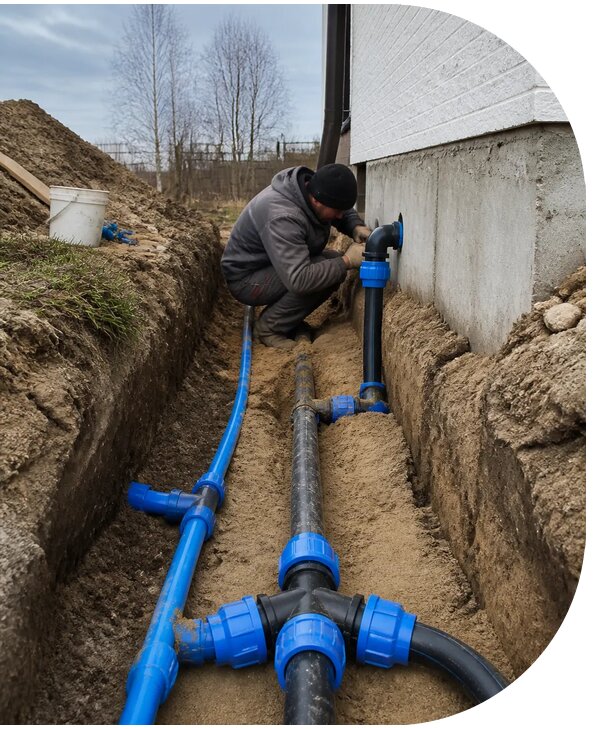 Монтаж наружного водопровода на участке под ключ в Кыштыме